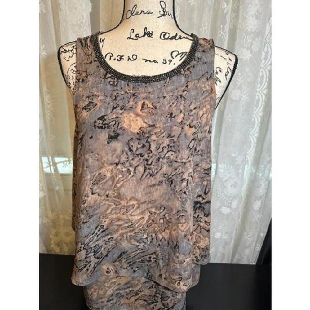 Juicy Couture Sleeveless Blouse - Marble Print with Beaded Neckline (Size M)